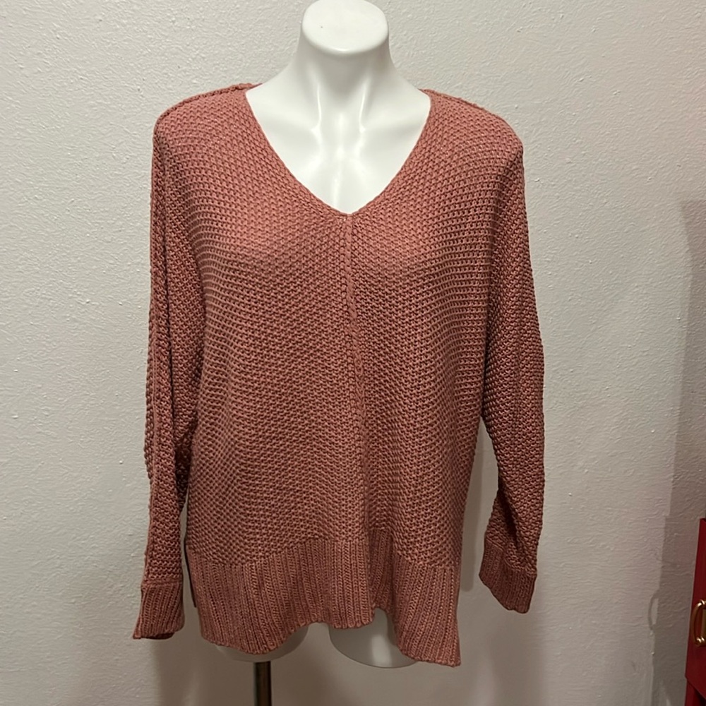Lucky Brand BOHO Oversized Pullover Pink Woven Sweater Sz M